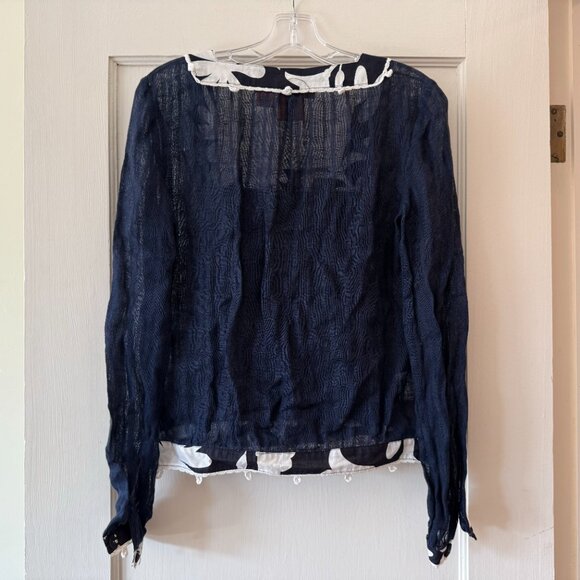 Tory Burch | Floral Fabric Trimmed Square-Neck Blouse - Picture 6 of 12